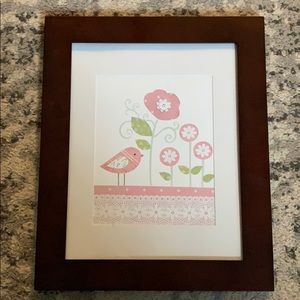 Framed pink birdie art